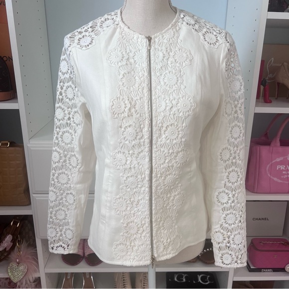 Anne Fontaine $895 Eyelet Lace Jacket ▫️ - Picture 5 of 13